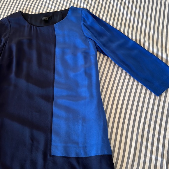 J.CREW SILK COLOR BLOCK SLIP DRESS - Navy and Cobalt Blue Print - Size 2 - Picture 2 of 7